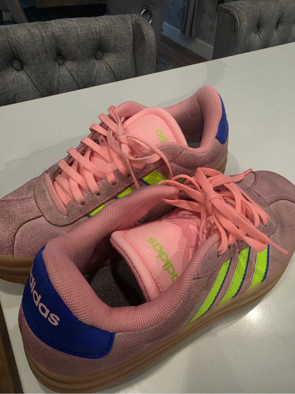 adidas Pink Suede Sneakers with Lime Accent - Picture 7 of 9